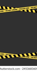 Yellow Police Lines, Vertical Poster Template for Social Media, Ads and Designs. Law Enforcement Ribbons Isolated on Dark Background