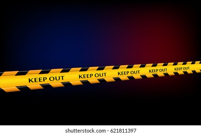 Yellow police tape with the inscription - Keep out. A police tape protecting the crime scene.Vector illumination. EPS 10.