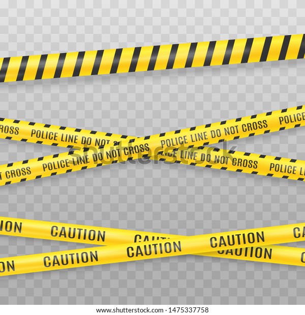 Yellow police tape isolated on transparent\
background. Crime scene tape vector illustration. Danger zone\
designation. Vector\
illustration