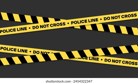 Yellow Police Warning Tape Wrapped Around, Isolated on Dark Background. Police Lines, Wide Vector Design, Banner for Web, Social Media.