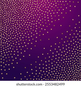 Yellow Polka Art Vector Purple Background. Glamour Dust Backdrop. Gold Circle Rich Invitation. Rain Christmas Card.