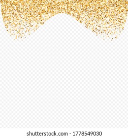 Yellow Polka Christmas Transparent Background. Holiday Sequin Invitation. Golden Rain Paper Banner. Round Modern Illustration.