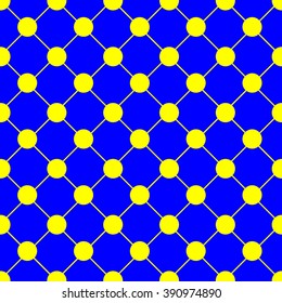 Yellow Polka dot Chess Board Grid Blue Background Vector Illustration