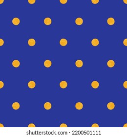 Punto De Polka Amarillo Sobre Fondo Azul, Patrón Vector Sin Marea. Moderno Fondo de Arte Minimalista, Diseño Para Tejidos, Papel Envuelto, Impresión y Moda.