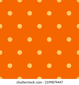 Yellow Polka Dot On Orange Background, Seamless Vector Pattern. Modern Minimalist Art Background, Design For Fabrics, Wrapping Paper, Printing and Fashion.