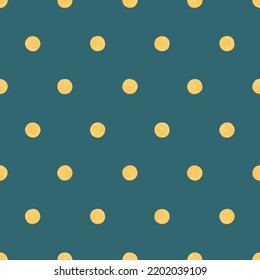 Punto De Polka Amarillo Sobre Fondo Verde Pino, Patrón Vector Sin Marea. Moderno Fondo de Arte Minimalista, Diseño Para Tejidos, Papel Envuelto, Impresión y Moda.