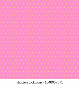 Yellow polka dot seamless pattern on pink background. Cute little circles vector pattern in cartoon style. Minimalist and simple flat style.