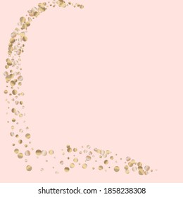 Yellow Polka Effect Pink Background. Art Sequin Wallpaper. Gold Dust Vector Illustration. Confetti Shiny Pattern.
