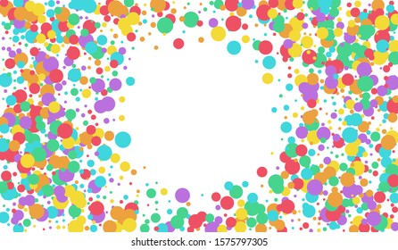 Yellow Polka Flying Invitation. Happy Dust Postcard. Abstract Background. Yellow Splash Happy Banner. Circle Vector Backdrop.