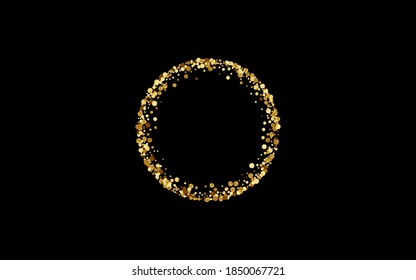 Yellow Polka Happy Vector Black Background. Holiday Sequin Background. Golden Circle Paper Illustration. Glow Anniversary Card.