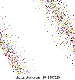Yellow Polka Independence White Background. Carnival Dot Background. FallingFestive Dust Invitation. Orange Circle Abstract Postcard.