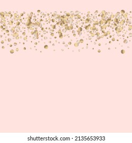 Yellow Polka Light Pink Background. Shiny Circle Backdrop. Bronze Rain Vector Design. Round Falling Banner.