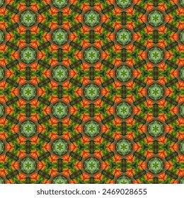Racimos de polen amarillo en los pétalos de hojas verde oscuro. Las hojas están dispuestas en círculos, haciendo que el polen amarillo destaque, fácil para los ojos, refrescante y alegre.