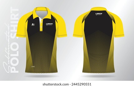 diseño de Plantilla de maqueta de camiseta de polo amarillo. Uniforme deportivo en vista frontal, vista trasera.