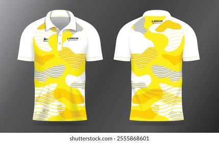 yellow polo shirt mockup template design for badminton jersey, tennis, soccer, football or sport uniform