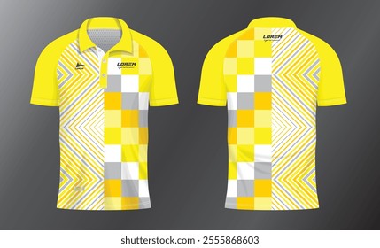 yellow polo shirt mockup template design for badminton jersey, tennis, soccer, football or sport uniform