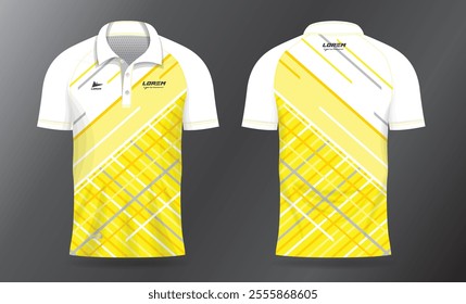 yellow polo shirt mockup template design for badminton jersey, tennis, soccer, football or sport uniform