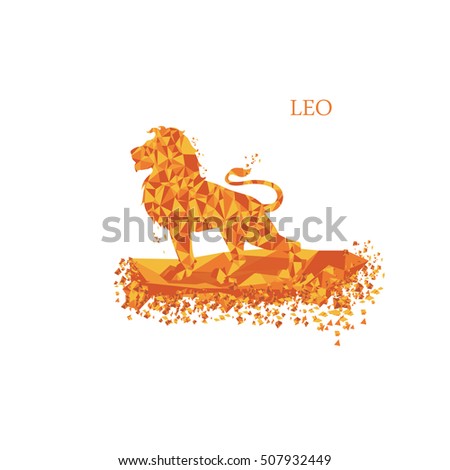 Yellow poly zodiac sign. Leo in triangle style. Fire zodiac sign