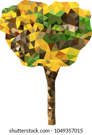 yellow polygon tree geometric  formed by triangles, vector illustration