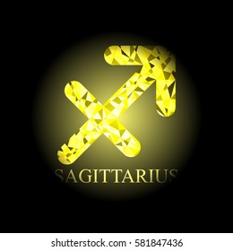 Yellow polygonal Sagittarius zodiac icon sign symbol vector illustration on black background