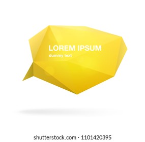 Yellow polygonal speech bubble or balloon with place for text, quote, phrase or message. Creative design element isolated on white background. Bright colored vector illustration in modern style