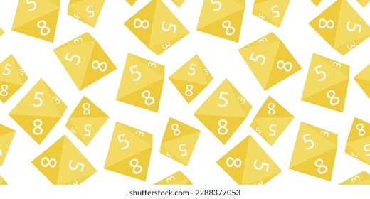 Yellow Polyhedral cubes for fantasy RPG, board games. vector illustration. Seamless pattern