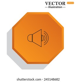 Yellow polyhedron on a white background with shadow, Sound on, vector illustration, EPS 10