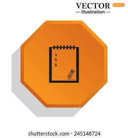 Yellow polyhedron on a white background with shadow, tablet with paper, vector illustration, EPS 10