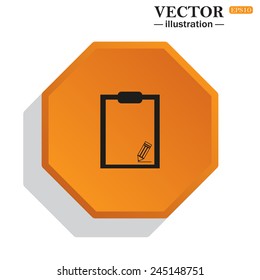 Yellow polyhedron on a white background with shadow, tablet with paper, vector illustration, EPS 10