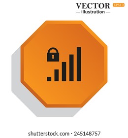 Yellow polyhedron on a white background with shadow, signal strength indicator, closed access , vector illustration, EPS 10