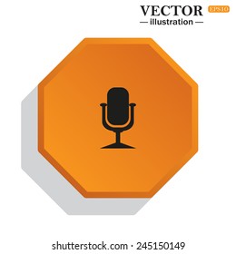 Yellow polyhedron on a white background with shadow, Microphone. Voice recording, vector illustration, EPS 10