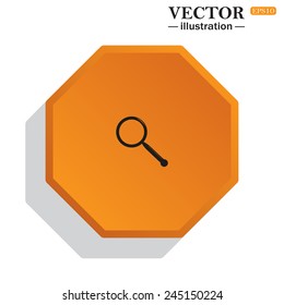 Yellow polyhedron on a white background with shadow, Magnifying glass. Search , vector illustration, EPS 10