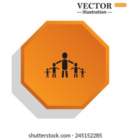 Yellow polyhedron on a white background with shadow, kids silhouette family , vector illustration, EPS 10
