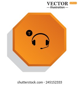 Yellow polyhedron on a white background with shadow, Headphones. Musical accessories running through wi-fi network,  vector illustration, EPS 10
