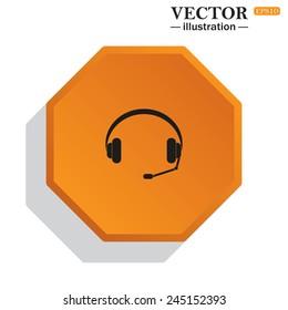 Yellow polyhedron on a white background with shadow, Headphones. Musical accessory,  vector illustration, EPS 10