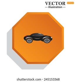 Yellow polyhedron on a white background with shadow, black car , vector illustration, EPS 10