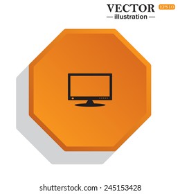 Yellow polyhedron on a white background with shadow, computer display, vector illustration, EPS 10