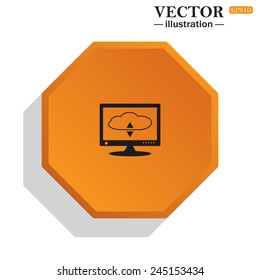 Yellow polyhedron on a white background with shadow, cloud storage on the computer, vector illustration, EPS 10