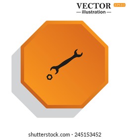 Yellow polyhedron on a white background with shadow, black wrench , vector illustration, EPS 10