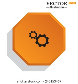 Yellow polyhedron on a white background with shadow, Cog Settings , vector illustration, EPS 10