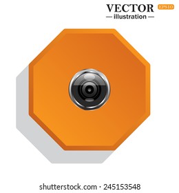 Yellow polyhedron on a white background with shadow, camera, vector illustration, EPS 10