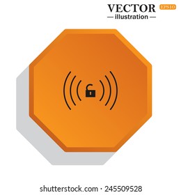 Yellow polyhedron on a white background with shadow. Wireless network access is open, unlocked , vector illustration, EPS 10