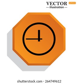 Yellow polyhedron on a white background with shadow.  clock icon. Flat design style, vector illustration, EPS 10 