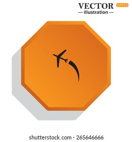 Yellow polyhedron on a white background with shadow.  The plane takes off. Icon plane. Vector illustration, EPS 10