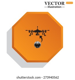 Yellow polyhedron on a white background with shadow. Quadrocopter. icon. vector design