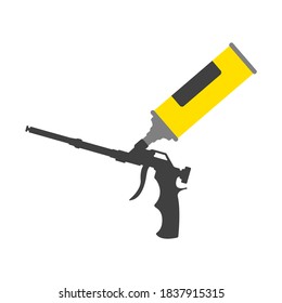 Gelbes Polyurethan-Befestigungsschlauch mit Schaumkanone. Symbol für Bauwerkzeug. Vektorgrafik
