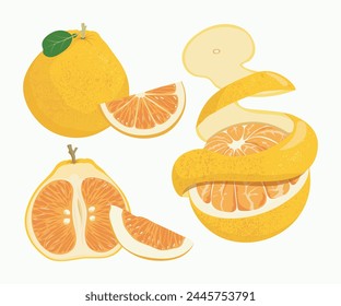 Yellow Pomelo grapefruit peeled set