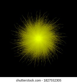 Yellow pompon. Fluffy pompon isolated. Fur ball. 3D vector illustration.