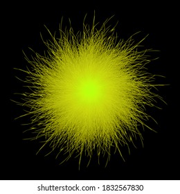 Yellow pompon. Fluffy pompon isolated. Fur ball. 3D vector illustration.