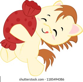 Yellow pony with big red candy.